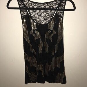 Black and Gold Sequin Lace Top
